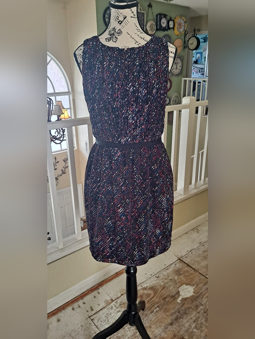 Armani Exchange Women's Navy Multi-Color Sleeveless Belted Dress Size 4